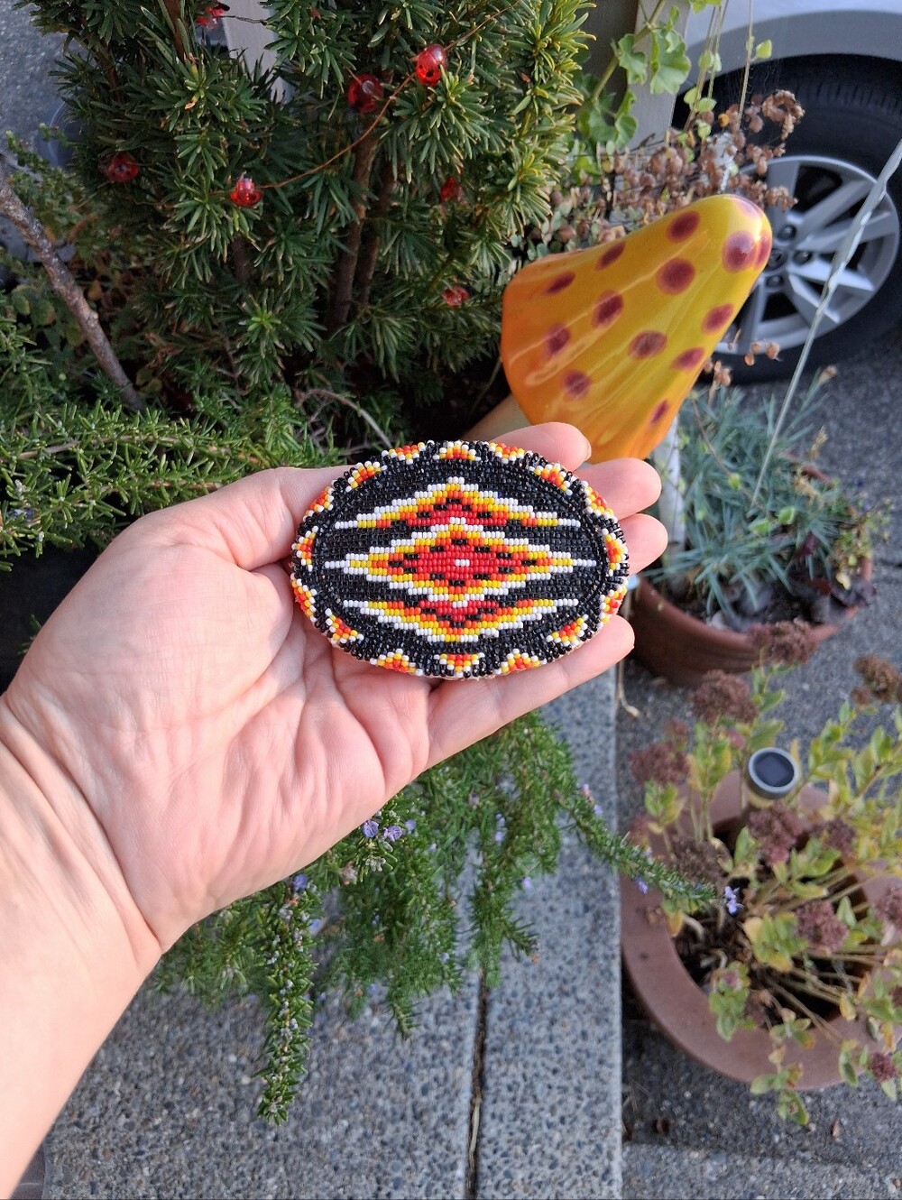 Vintage Beaded seeds Native belt buckle